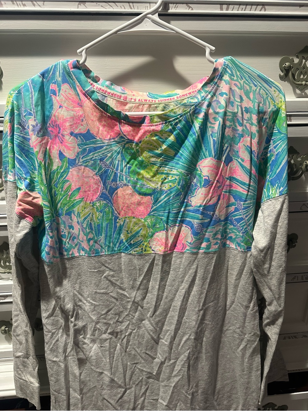 Lilly Pulitzer Colorblock Pima Cotton Long Sleeve Tee Floral Size Small